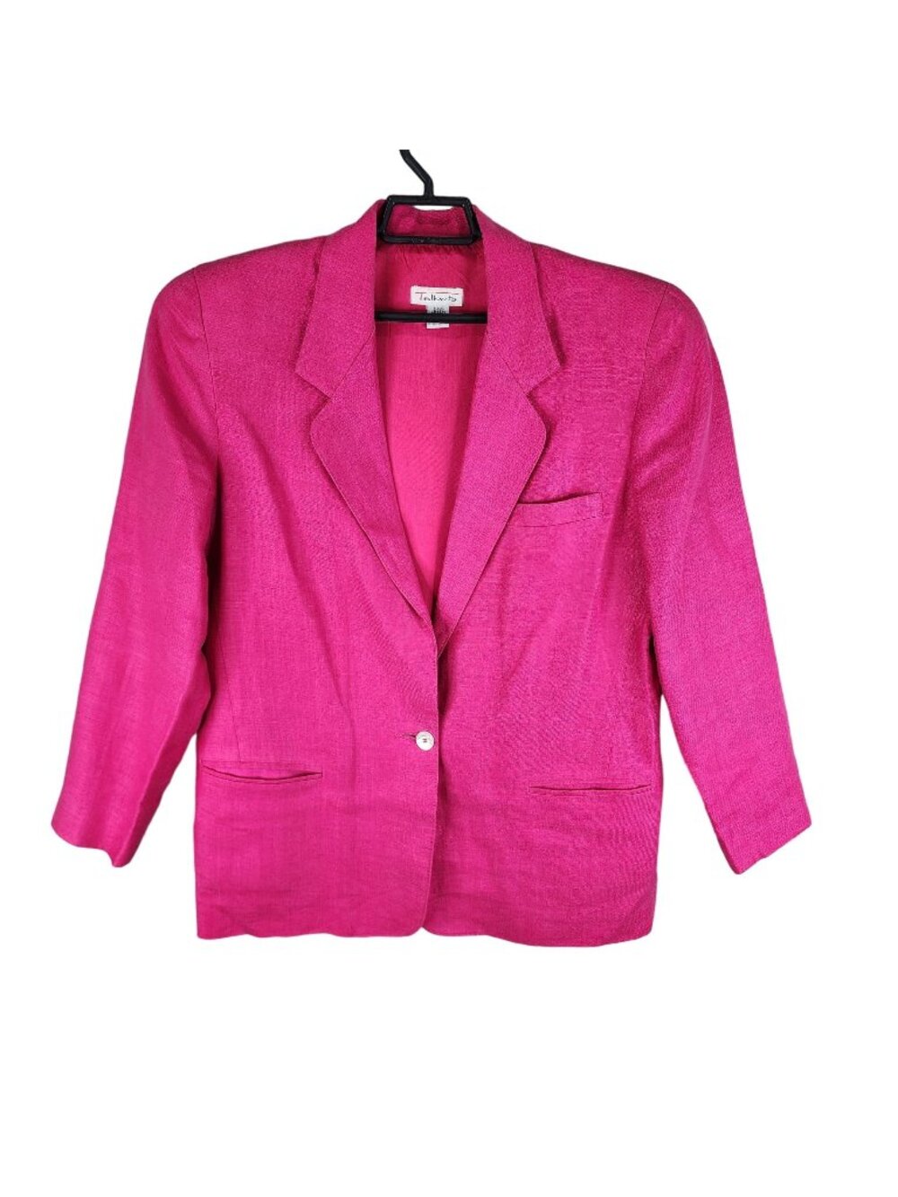 Womens Talbots Fuchsia Pink 100% Linen Blazer Single Button Lined Size 12